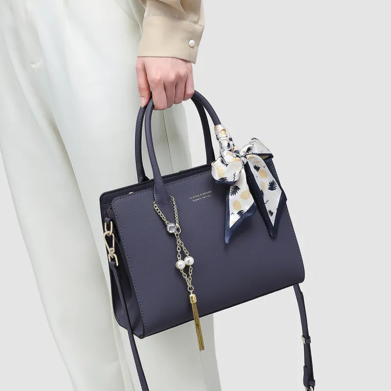 PT'SON Cow Leather Crossbody Bag, Shoulder Bag, Handbag Regular Women's Blue/Ecru-26