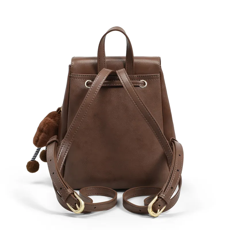 PT'SON Cow Leather Patchwork Synthetic Leather Backpacks Regular Women's Vintage Brown-4