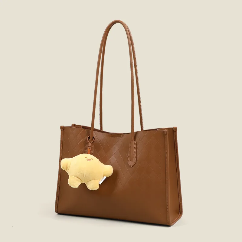 PT'SON Cow Leather Shoulder Bag Tote Bag Shopping Bag Handbag Large Size Women's Gold Brown-3