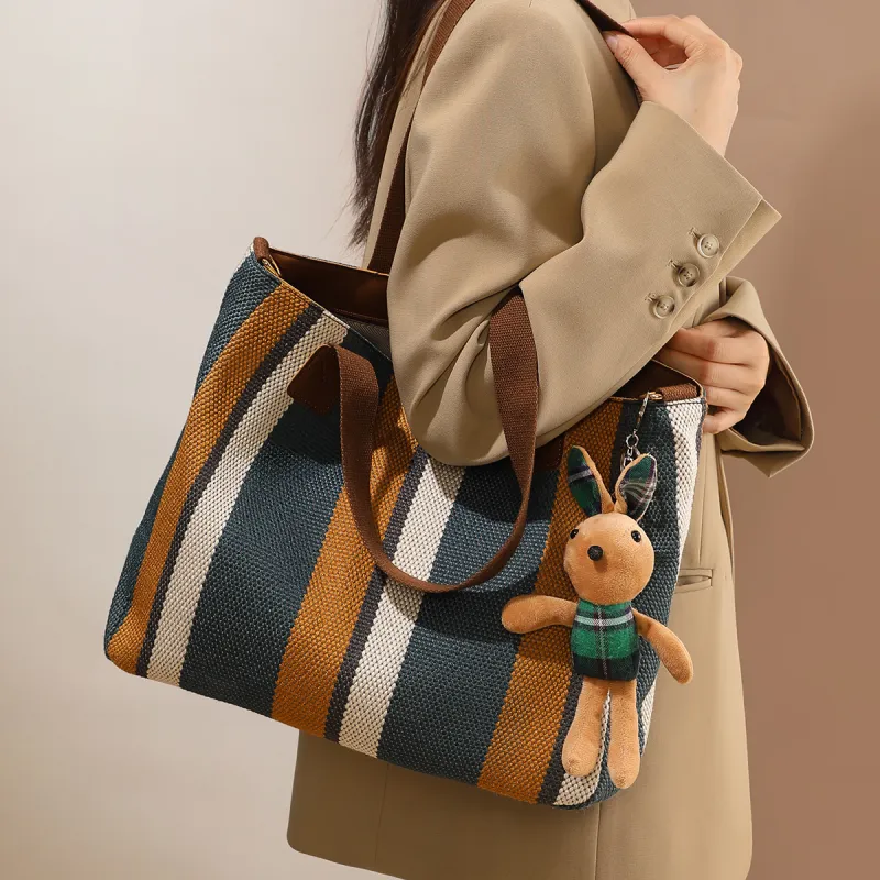 PT'SON Fabric Handbag, Shoulder Bag, Tote Bag, Shopping Bag Large Size Women's Blue-2