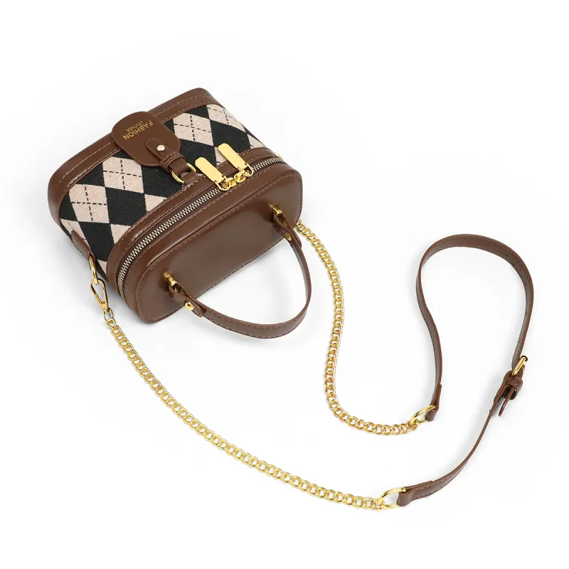 PT'SON Handbags Diamond Pattern Brown-6