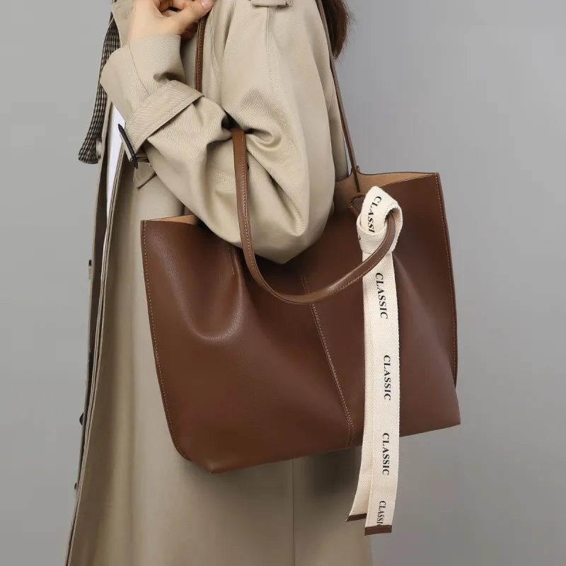 PT'SON Cow Leather Portable Underarm Shoulder Bag Regular Women's Coffee-2