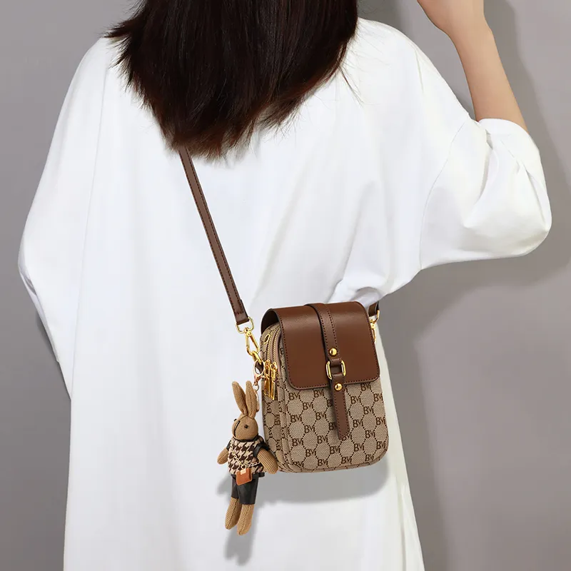 PT'SON Fabric, Synthetic Leather Underarm Shoulder Bag, Crossbody Bag Women's Coffee-3