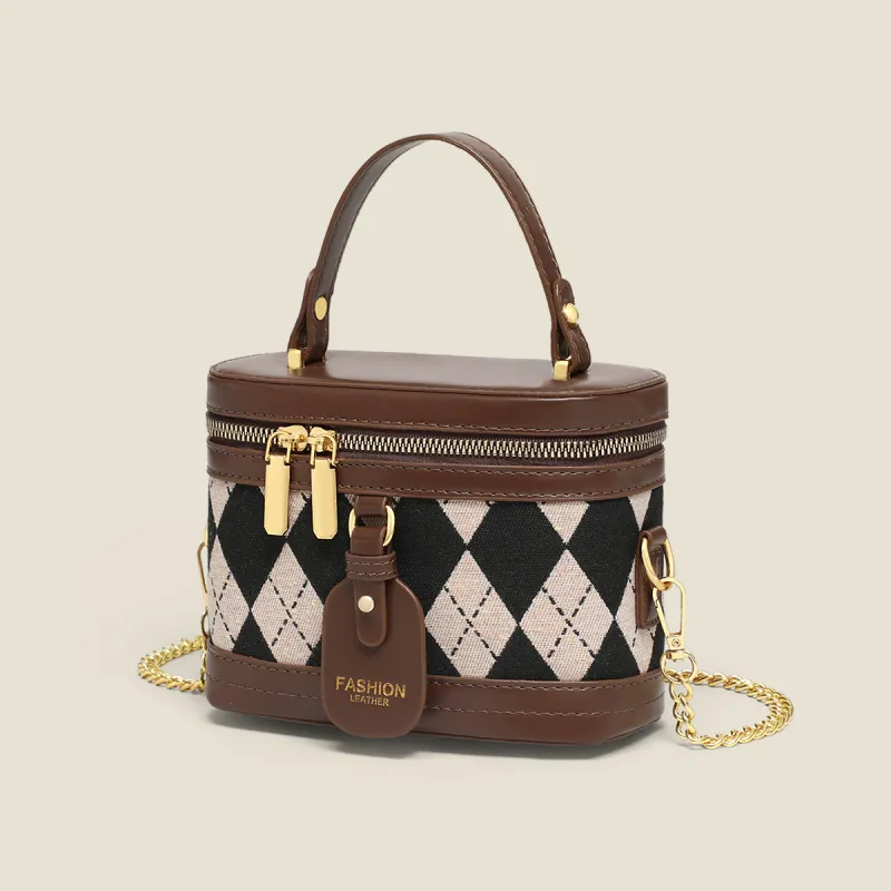 PT'SON Handbags Diamond Pattern Brown-2