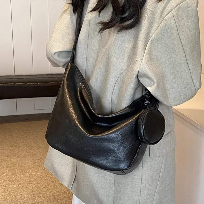 PT'SON Synthetic Leather Dumpling Bag, Underarm Shoulder Bag, Crossbody Bag Regular Women's Brown/Black-8