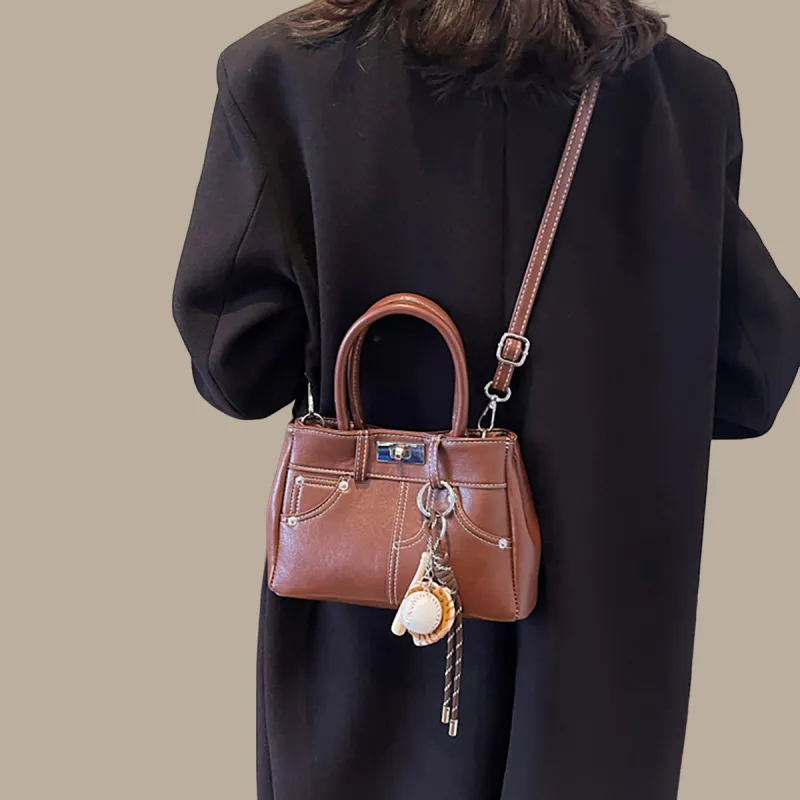 PT'SON Synthetic Leather Shoulder Bag, Crossbody Bag, Handbag, Kelly Bag Regular Women's Coffee/Brown-10