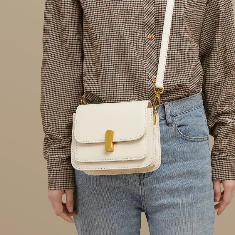PT'SON Cow Leather With Synthetic Leather Small Square Bag Shoulder Bag, Crossbody Bag Trumpets Women's Coffee/Ecru-7