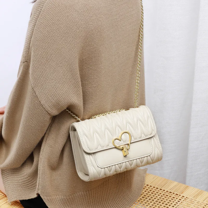 PT'SON Cow Leather Shoulder Bag Crossbody Bag Small Square Bag Regular Women's Ecru/Black-5