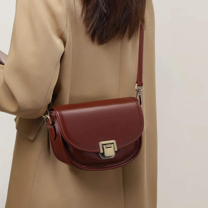 PT'SON Cow Leather With Synthetic Leather Saddle Bag, Shoulder Bag, Crossbody Bag Regular Women's Caramel Brown-4