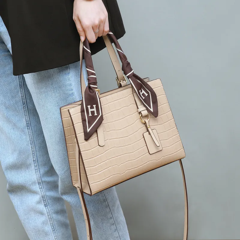 PT'SON Cow Leather Tote Bag Shopping Bag Shoulder Bag Crossbody Bag Handbag Regular Women's Black/Apricot-1