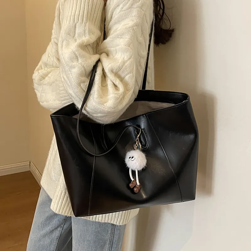 PT'SON Synthetic Leather Tote Portable Shoulder Bag Regular Women's Coffee/Black-12