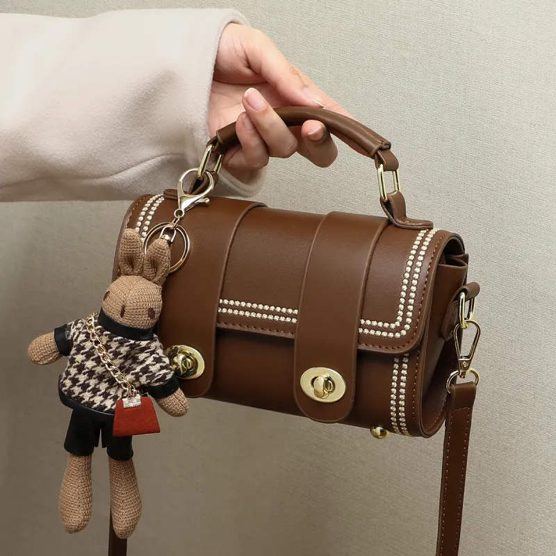 PT'SON Cow Leather With Synthetic Leather Shoulder Bag, Handbag Women's Brown-2