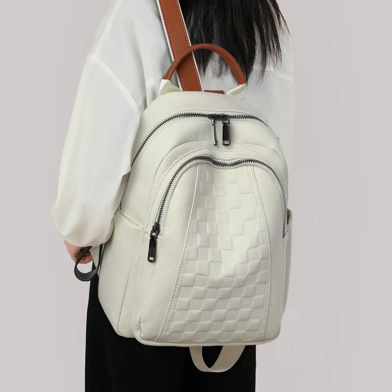 PT'SON Cow Leather Backpack Regular Women's Black/Ecru-9