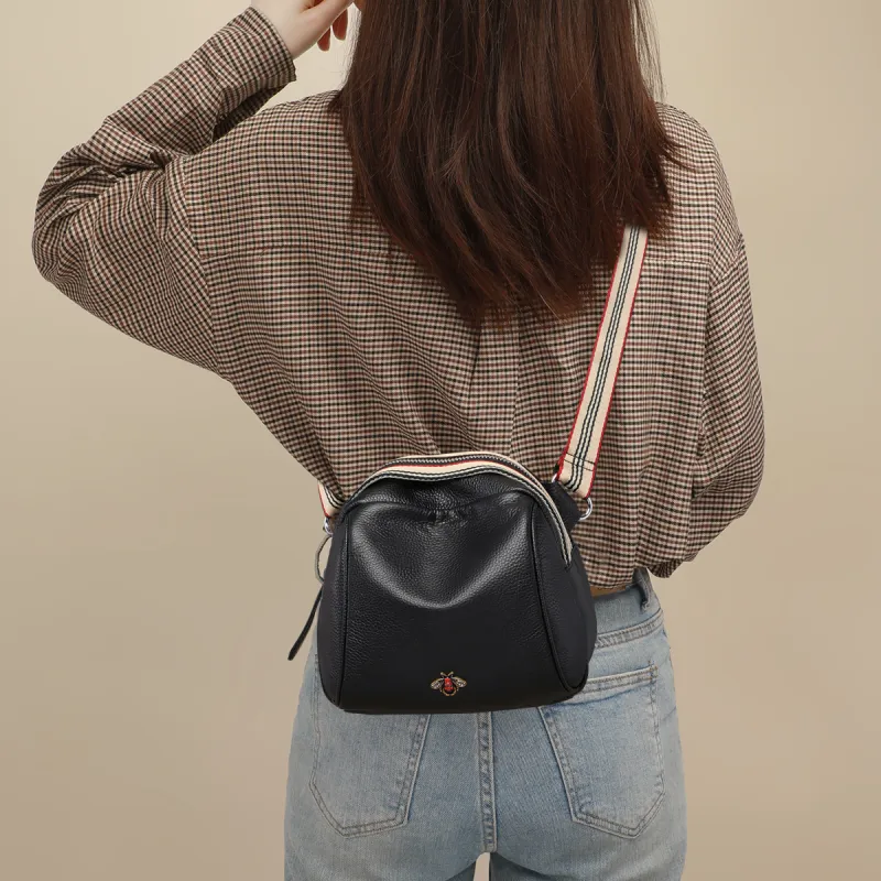 PT'SON Cow Leather With Synthetic Leather Shoulder Bag, Crossbody Bag Regular Women's Black-3