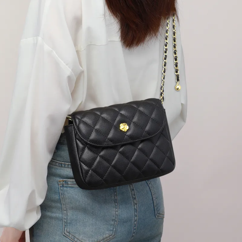 PT'SON Cow Leather Patchwork Synthetic Leather Shoulder Bag Crossbody Bag Regular Women's Black-2