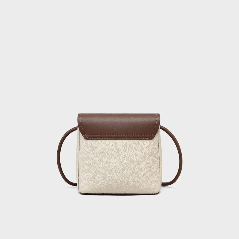 PT'SON Cow Leather Bonded Synthetic Leather One Shoulder Cell Phone Pouch Crossbody Bag Regular Women's Ecru Coffee-5