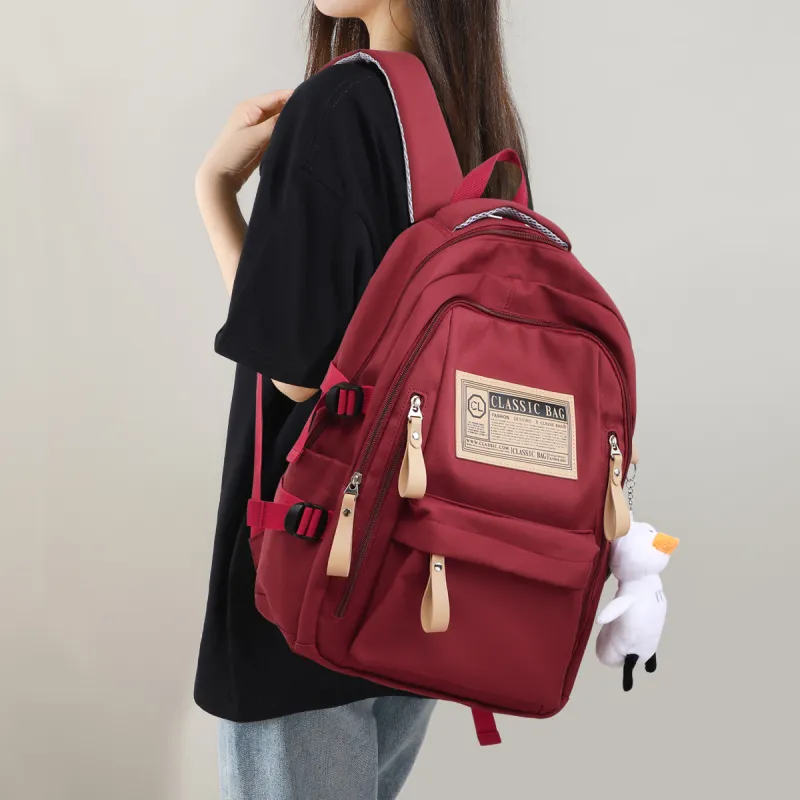 PT'SON Fabric Backpack Regular Unisex White/Red/Black-1