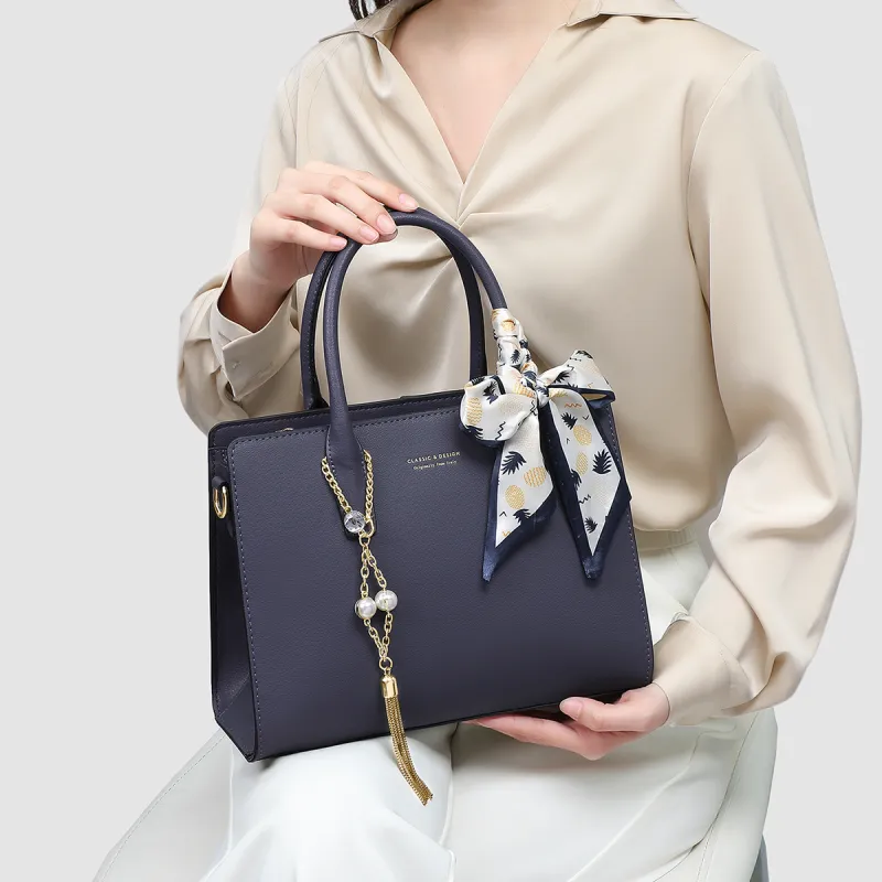 PT'SON Cow Leather Crossbody Bag, Shoulder Bag, Handbag Regular Women's Blue/Ecru-25