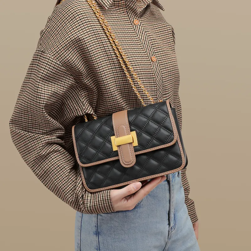PT'SON Cow Leather Small Square Bag, Underarm Crossbody Bag, Shoulder Bag Regular Women's Ecru/Black-10
