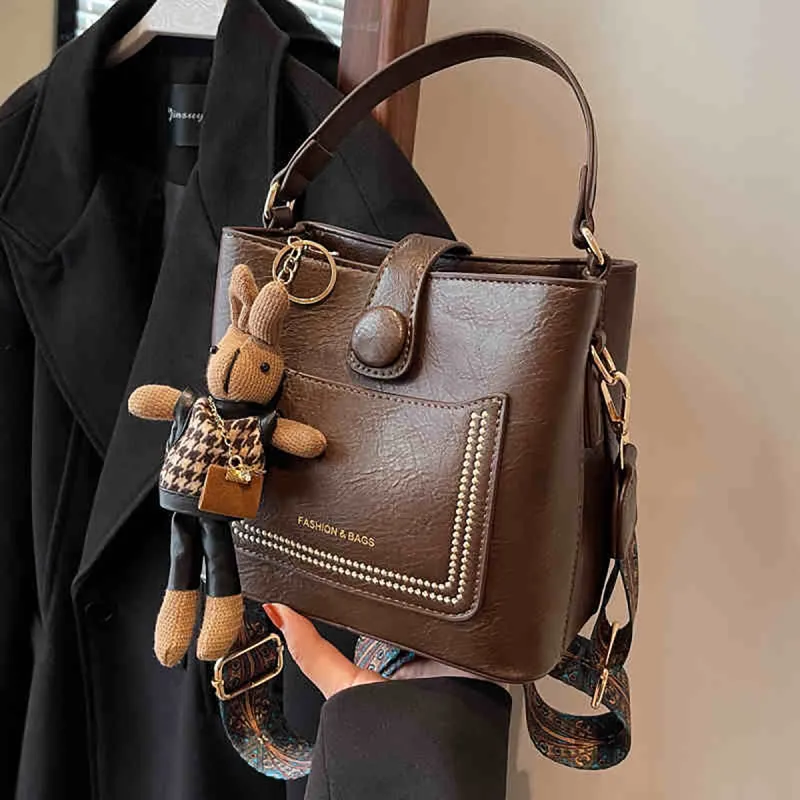 PT'SON Synthetic Leather Handbag, Shoulder Bag, Crossbody Bag, Bucket Bag Regular Women's Coffee-1