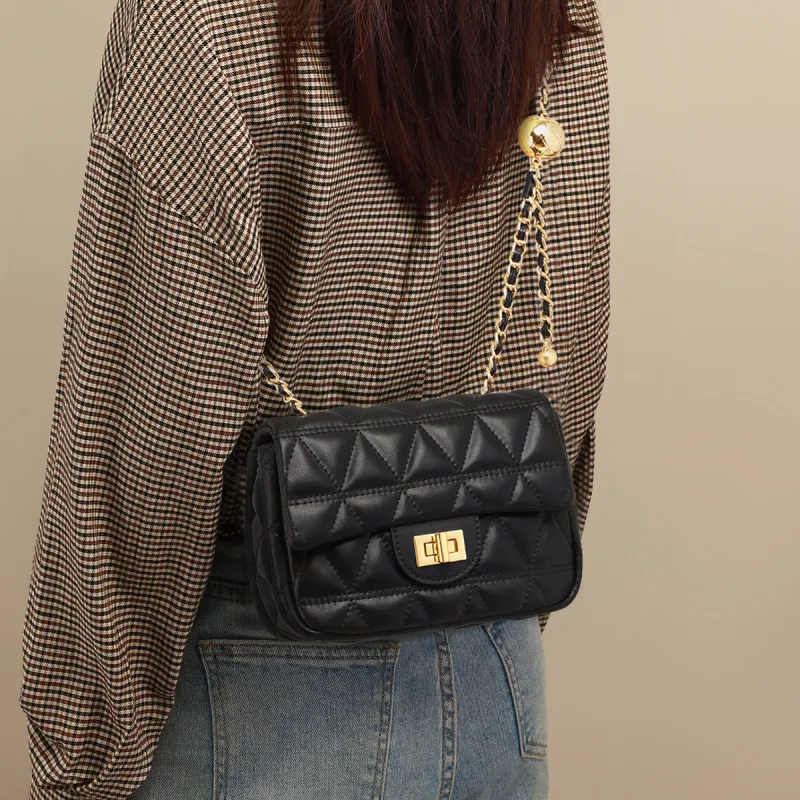PT'SON Cow Leather Crossbody Bag, Small Square Bag Regular Women's Black-1