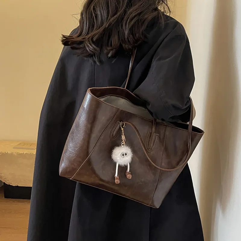 PT'SON Synthetic Leather Tote Portable Shoulder Bag Regular Women's Coffee/Black-2