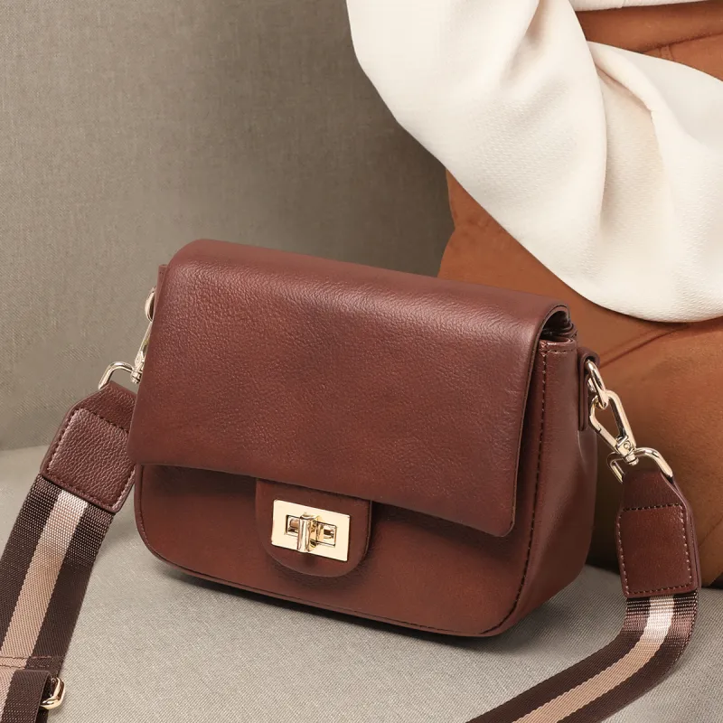 PT'SON Cow Leather With Synthetic Leather Small Square Bag Shoulder Bag, Crossbody Bag Women's Wine Coffee-3