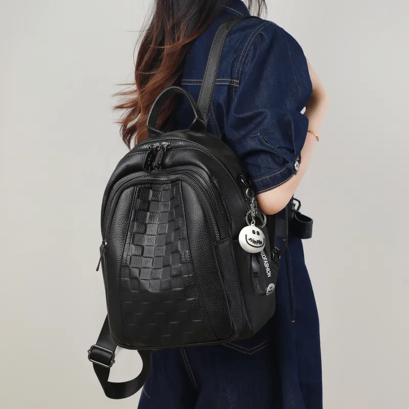 PT'SON Cow Leather Backpack Regular Women's Black/Ecru-2