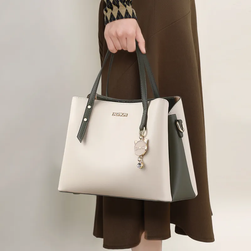 PT'SON Cow Leather Shoulder Bag, Crossbody Bag, Handbag Women's Elegant Milk White-1