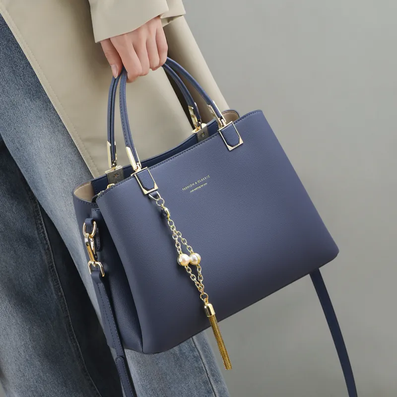PT'SON Cow Leather Crossbody Bag, Shoulder Bag, Handbag Regular Women's Blue/Ecru-8