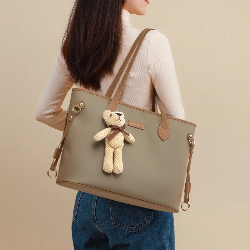 PT'SON Fabric Tote Bag, Shopping Bag, Underarm Bag, Shoulder Bag Women's Khaki-2