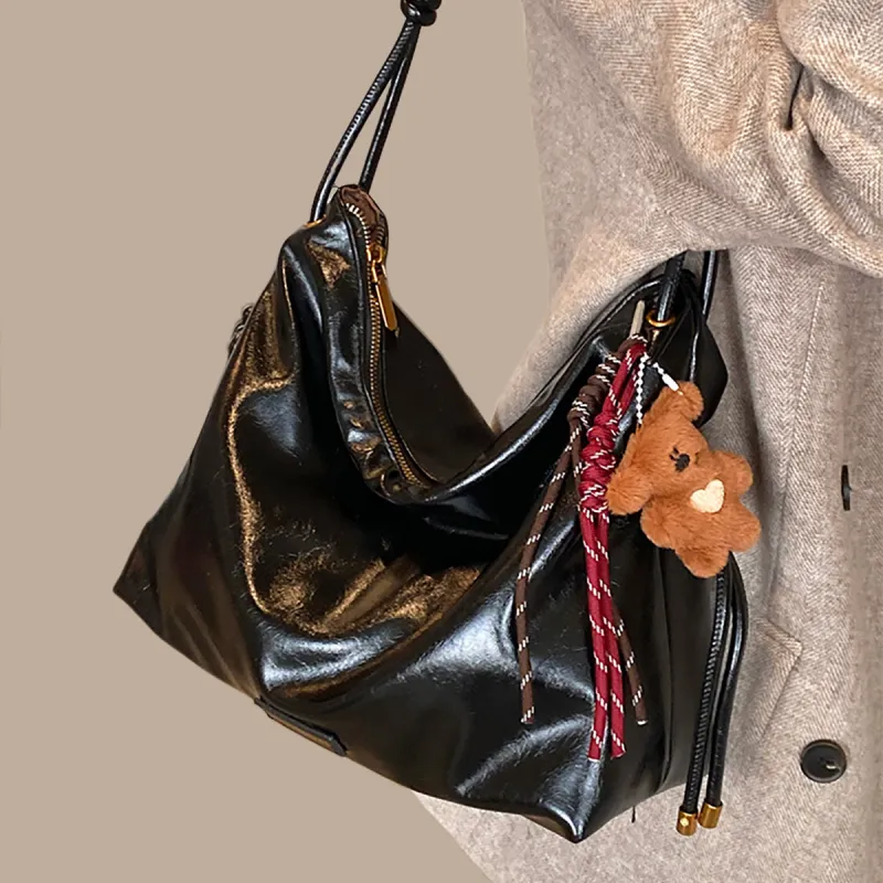 PT'SON Synthetic Leather Underarm Crossbody Bag, Shoulder Bag Regular Women's Coffee/Black-9