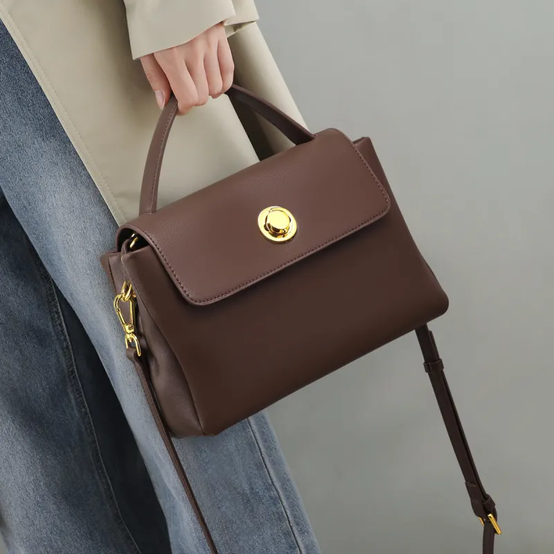 PT'SON Cow Leather Patchwork Synthetic Leather Shoulder Bag Crossbody Bag Regular Women's Coffee-1
