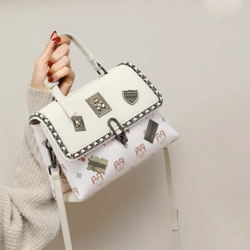 PT'SON PVC Small Square Bag, Handbag, Shoulder Bag, Crossbody Bag Regular Women's White/Coffee-1