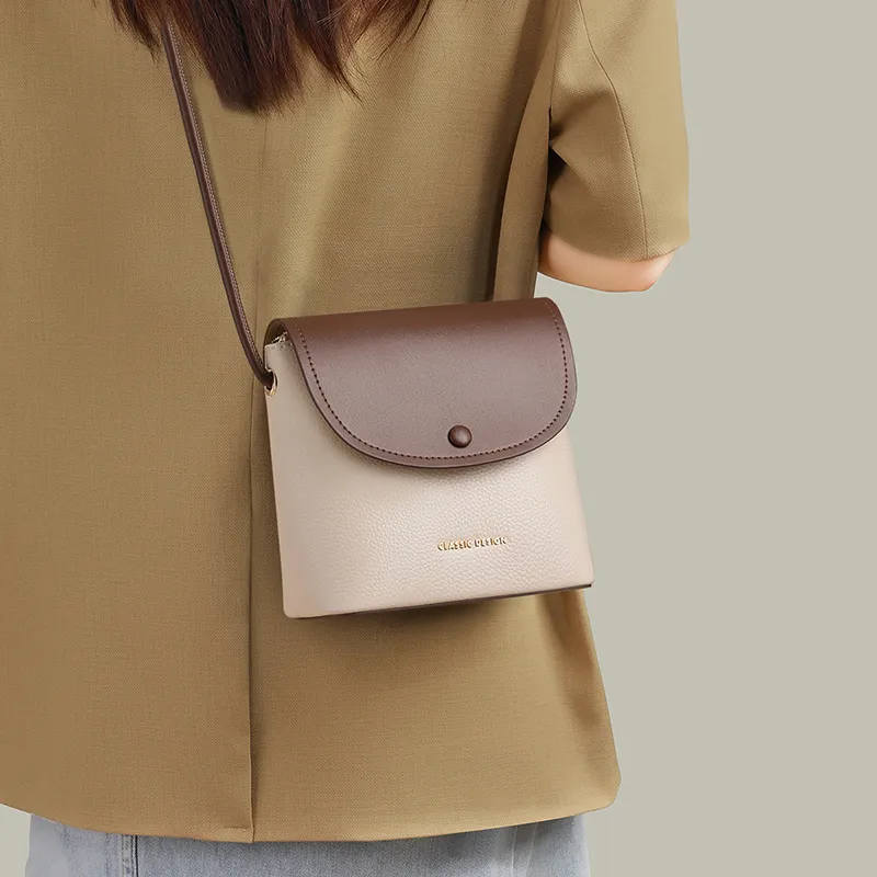 PT'SON Cow Leather Bonded Synthetic Leather One Shoulder Cell Phone Pouch Crossbody Bag Regular Women's Ecru Coffee-1
