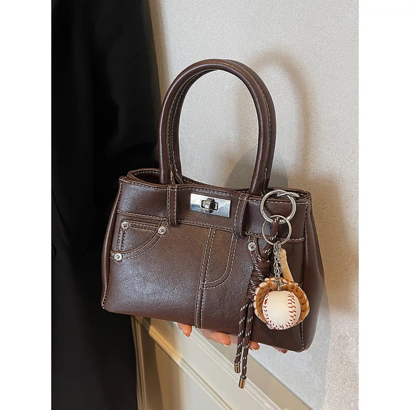 PT'SON Synthetic Leather Shoulder Bag, Crossbody Bag, Handbag, Kelly Bag Regular Women's Coffee/Brown-3