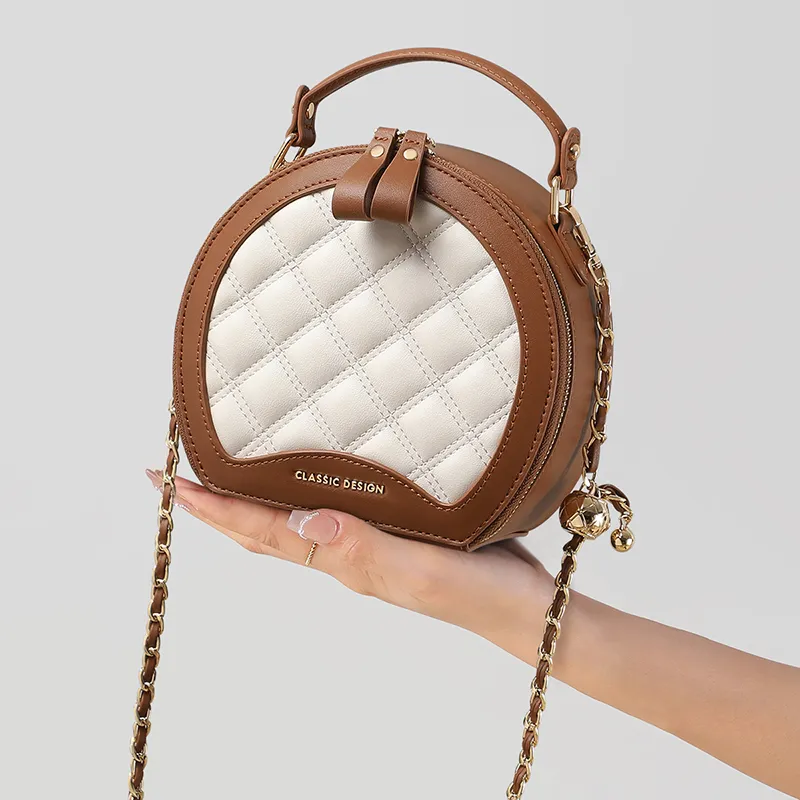 PT'SON Cow Leather With Synthetic Leather Handbag, Shoulder Bag, Crossbody Bag Regular Women's Beige White Brown-1