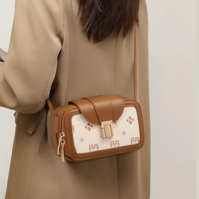 PT'SON Synthetic Leather Small Square Bag, Camera Bag, Crossbody Bag, Shoulder Bag Trumpets Women's White/Coffee-1