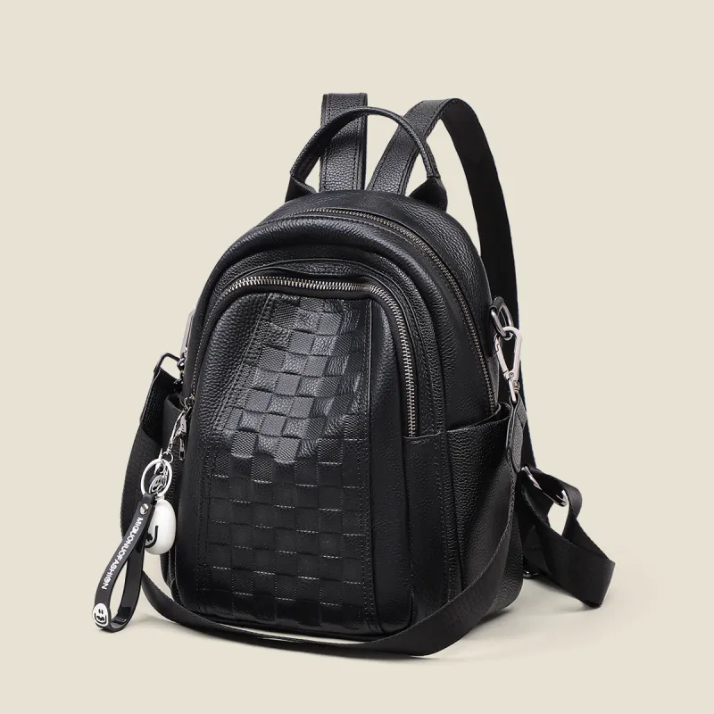 PT'SON Cow Leather Backpack Regular Women's Black/Ecru-3