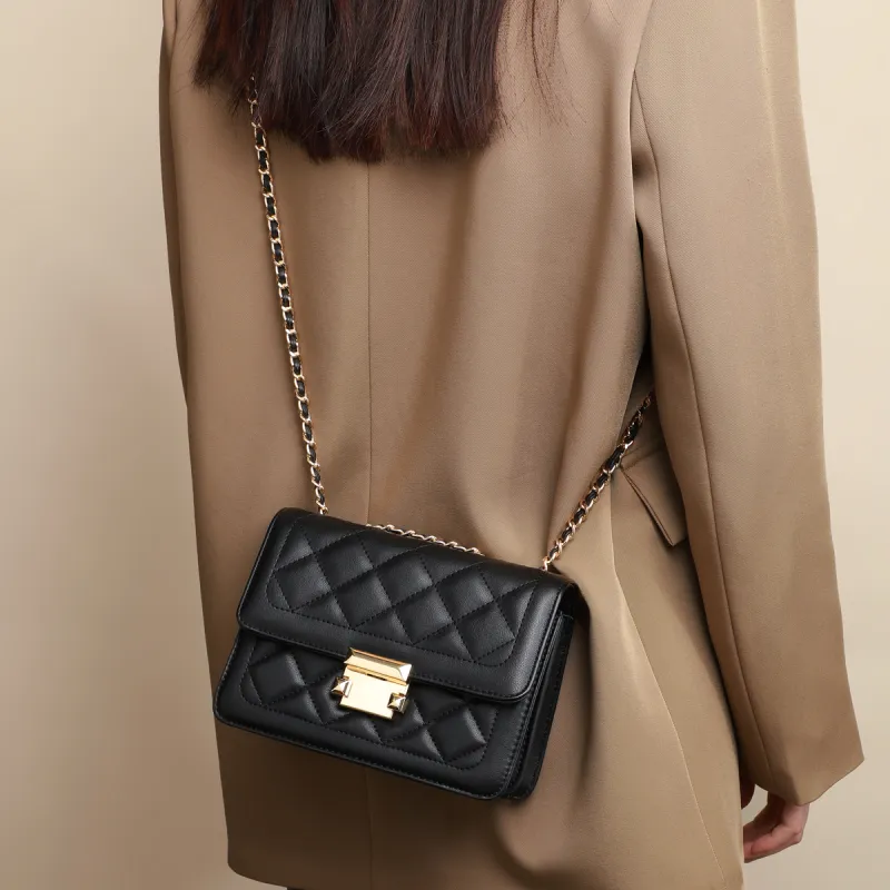 PT'SON Cow Leather Shoulder Bag Crossbody Bag Small Square Bag Regular Women's Ecru/Black-15