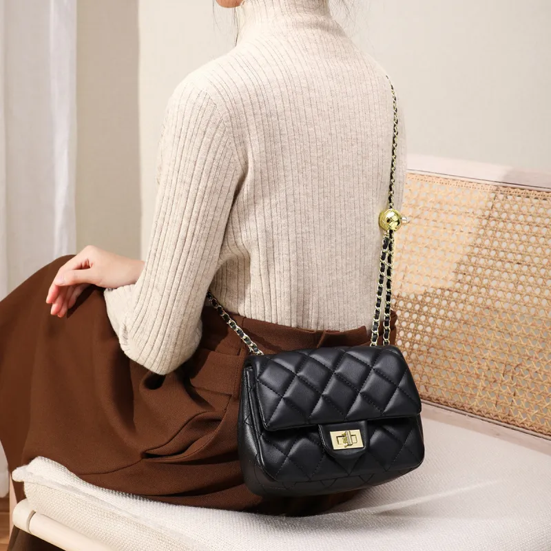 PT'SON Cow Leather Patchwork Synthetic Leather Shoulder Bag Crossbody Bag Regular Women's Black-15
