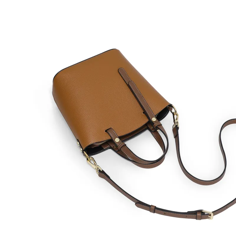 PT'SON Cow Leather Bucket Bag, One Shoulder Handbag Tubas Women's Caramel-4