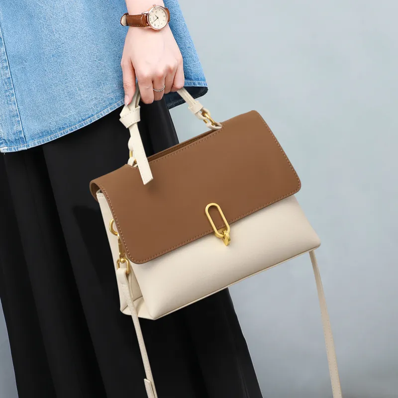 PT'SON Cow Leather Handbags Shoulder Bag Crossbody Bag Regular Women's White & Coffee-2