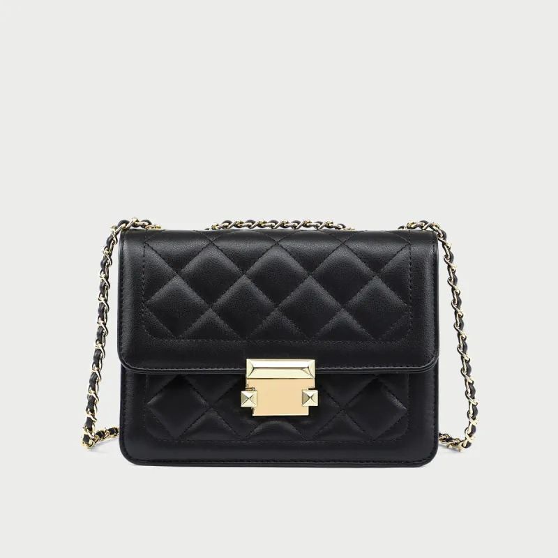 PT'SON Cow Leather Shoulder Bag Crossbody Bag Small Square Bag Regular Women's Ecru/Black-17