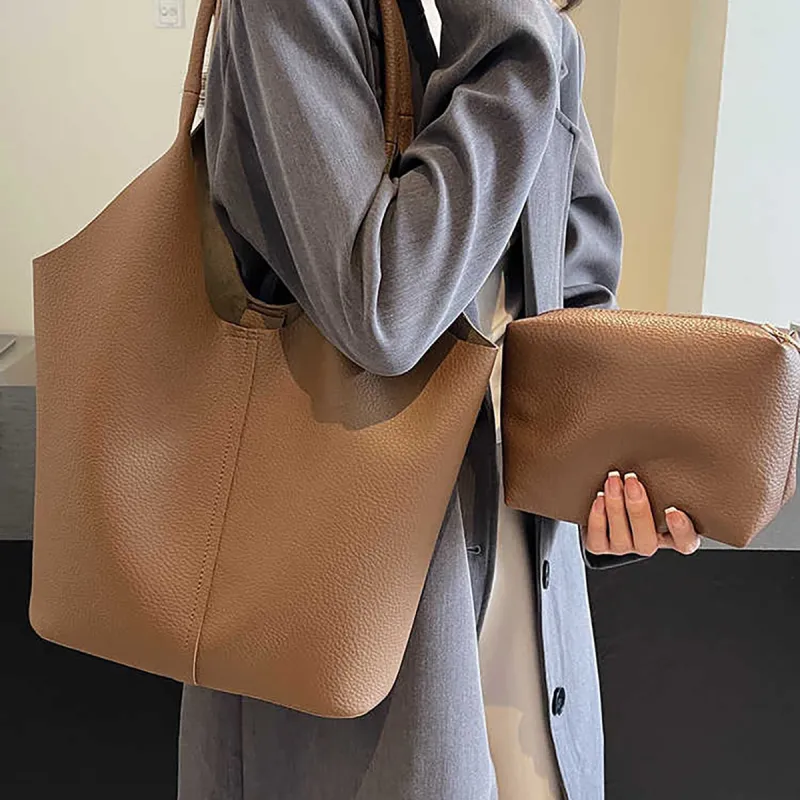PT'SON Synthetic Leather Shoulder Bag, Bucket Bag, Shoulder Bag Women's Black/Brown-9