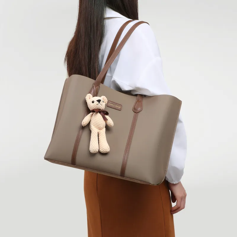 PT'SON Fabric Portable Underarm Shoulder Bag, Tote Bag, Shopping Bag Tubas Women's Dark Khaki-3