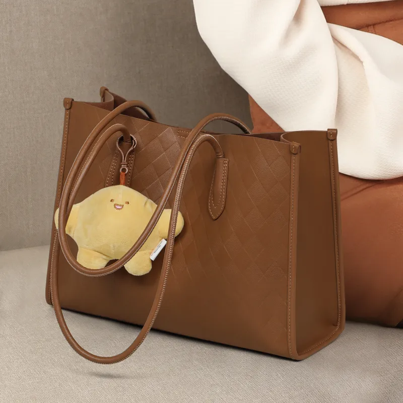 PT'SON Cow Leather Shoulder Bag Tote Bag Shopping Bag Handbag Large Size Women's Gold Brown-1