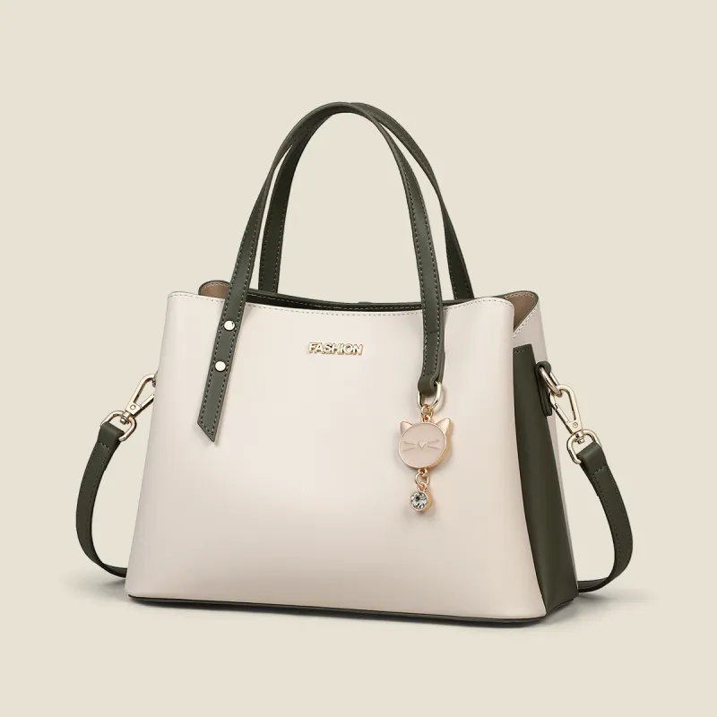 PT'SON Cow Leather Shoulder Bag, Crossbody Bag, Handbag Women's Elegant Milk White-3