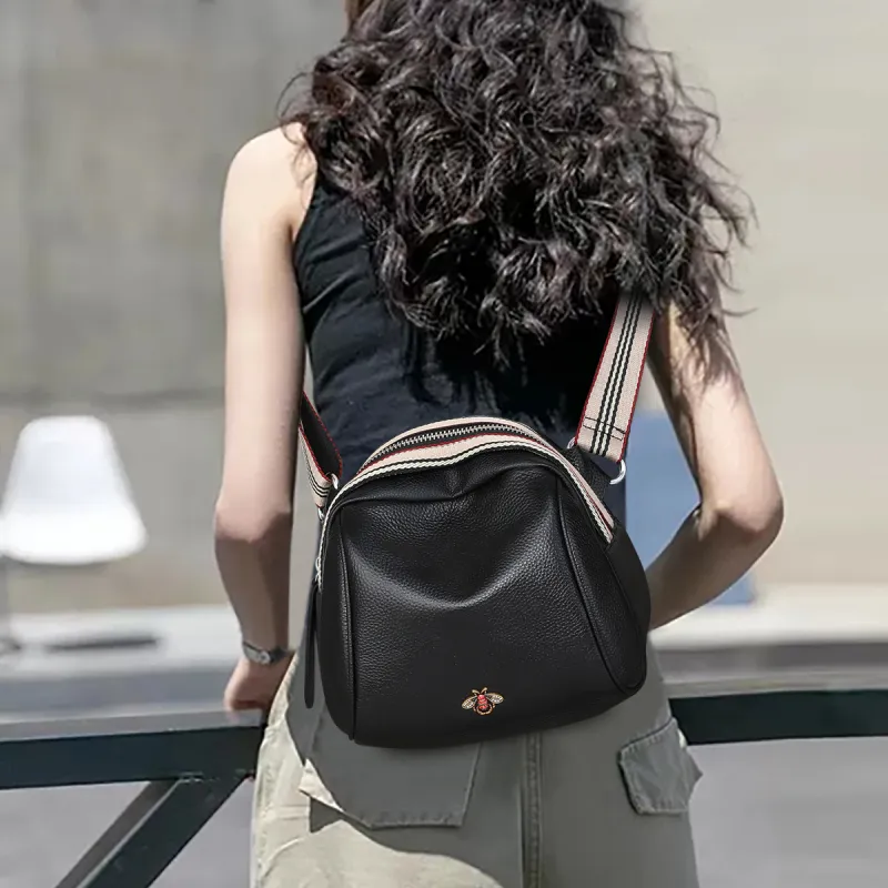 PT'SON Cow Leather With Synthetic Leather Shoulder Bag, Crossbody Bag Regular Women's Black-2