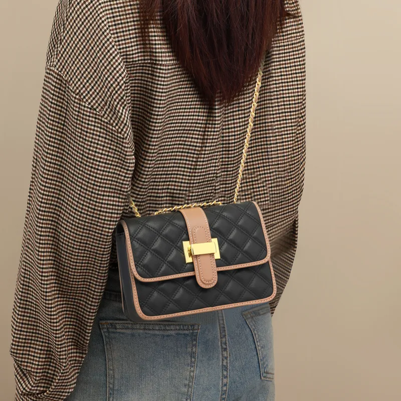 PT'SON Cow Leather Small Square Bag, Underarm Crossbody Bag, Shoulder Bag Regular Women's Ecru/Black-9